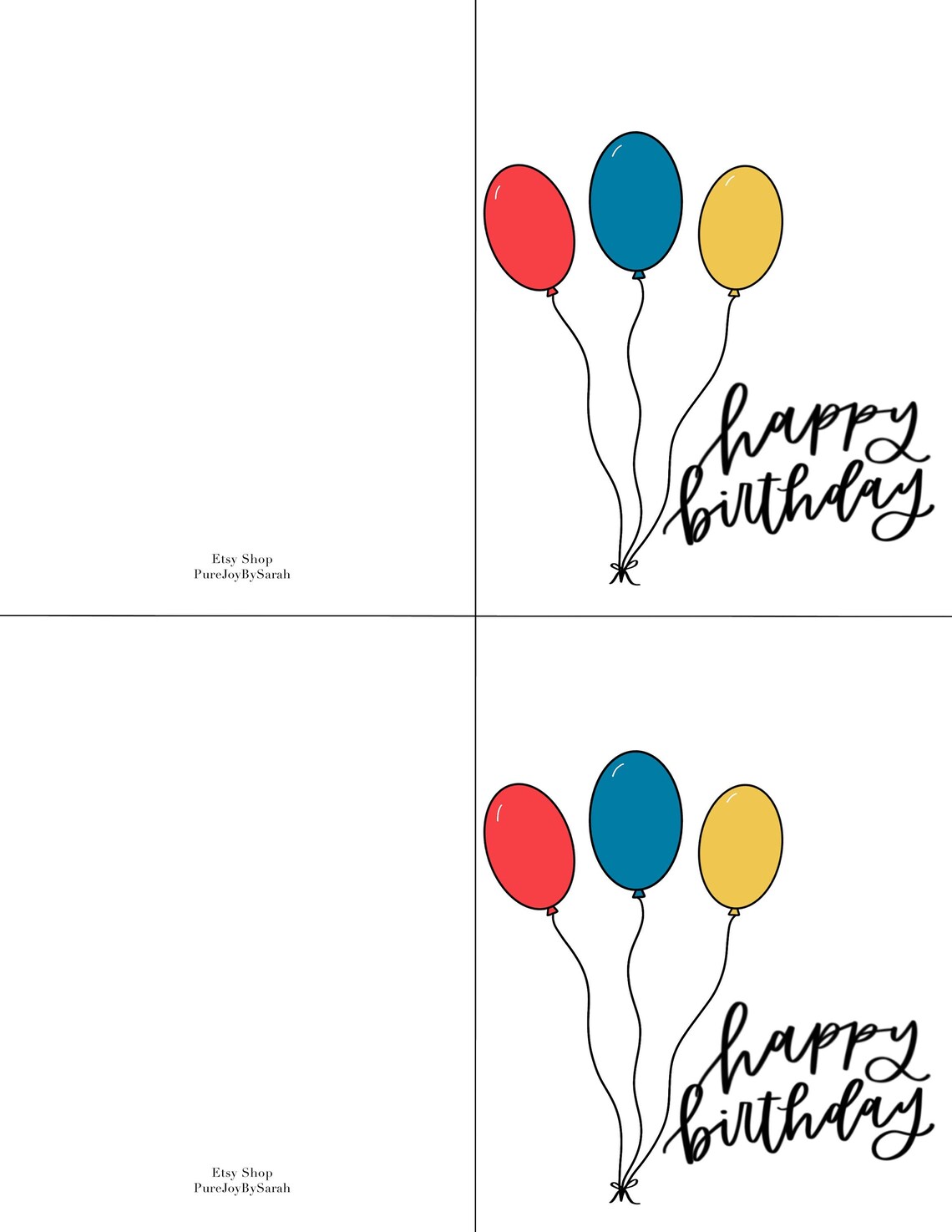 Printable Happy Birthday Cards | Handlettered Cards | Birthday Balloons ...