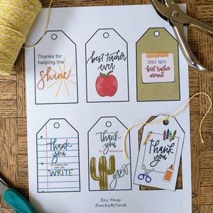 Printable Variety Teacher thank you tags | Teacher staff appreciation tags | Thank you tags | Handlettered digital print | Instant download