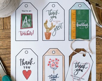 Printable Variety Teacher thank you tags 2.0 | Teacher appreciation tags | Thank you tags | Handlettered digital print | Instant download