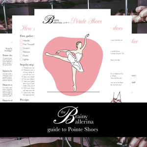 Pode incluir: Um guia para bailarinas sobre sapatos de ponta, com ilustrações e instruções sobre como preparar e cuidar dos sapatos de ponta. O guia inclui uma lista dos materiais necessários, instruções passo a passo e dicas profissionais.