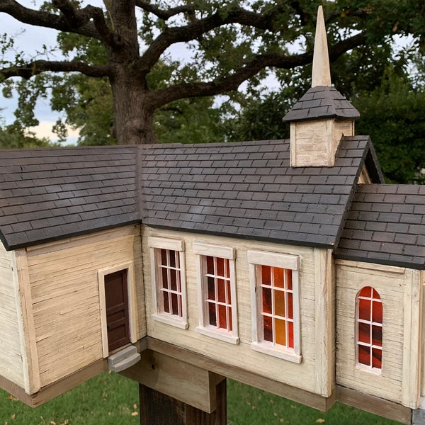 Birdhouse, Handcrafted Wood, Solar Powered