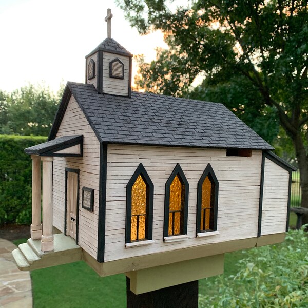 Church Birdhouse, Luck Ranch Church Replica, Solar Powered Church