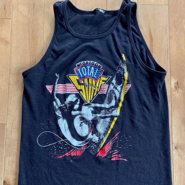 Vintage McGregor Total Surf Tank Top Late 80s Early 90s Surfing Streetwear Retro California Wave Beach X-Small Black Adult Sleeveless Shirt