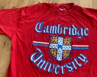 Early 90s University of Cambridge T-shirt Vintage 1990s Hanes Beefy-T Made in USA Single Stitch Tee United Kingdom England Streetwear