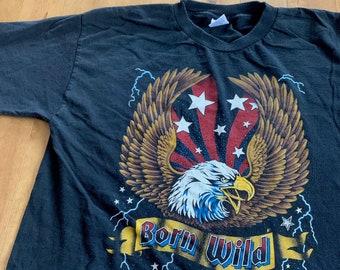 80s Born Wild American Eagle Biker Tee Vintage 1980s Murina Made in USA 100% Cotton Single Stitch T-shirt Motorcycle Streetwear