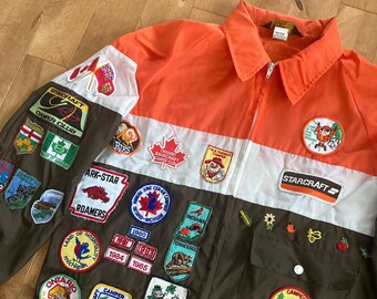 1960s Starcraft Camper Club Patch Jacket Vintage Swingster World of Wearables 100% Nylon Made in USA Windbreaker Multicolour Coaches Jacket