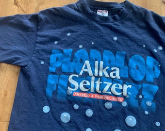 90s Alka-Seltzer Antacid & Pain Reliever Promotional T-shirt Vintage 1990s Tee Jays Made in USA Large Single Stitch Advertising Streetwear