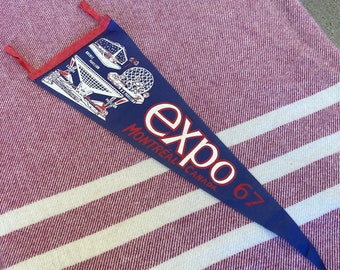 Expo 67 Montreal Quebec Canada Souvenir Pennant Vintage 1960s Made in USA Felt Flag Travel Tourist Collectible Memorabilia World Exposition