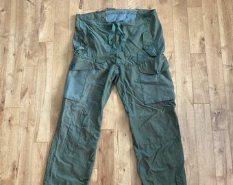 1990s Military Cargo Pants Mended Vintage 90s XL Army Green Combat Pants Retro Patched Drawstring Waist Bottoms