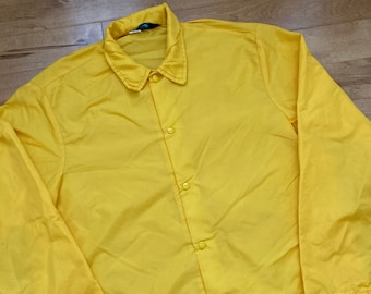 70s Champion Running Man Yellow Windbreaker Vintage 1970s Made in USA 100% Nylon Large Button Up Jacket Sportswear Retro Rare American Brand