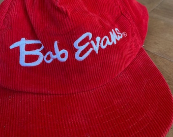 80s Bob Evans Restaurants Promotional Snapback Hat Vintage 1980s Red Corduroy Embroidered Baseball Cap Ohio Franchise Food