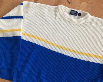 Early 1990s Jonathan David Knit Ski Sweater Vintage Made in Korea 100% Acrylic Colour Block Jumper