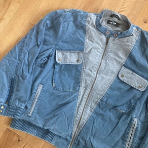 1990s Hudson&#39;s Bay 317 Denim Motorcycle Jacket Vintage 100% Cotton Made in Hong Kong Two Tone Cargo Coat The Bay Streetwear Fashion