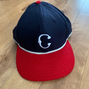 80s Vintage Cleveland Buckeyes Fitted Hat 1980s Navy & Red Made in USA Roman Fullback 7 1/4 Sportswear Negro American League Baseball Cap