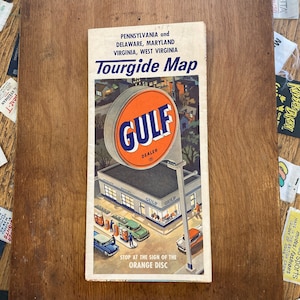 Carte routière vintage Gulf Oil Pennsylvania Tourguide des années 1950 à collectionner Ephemera Petroliana Road Trip United States Service Gas Station