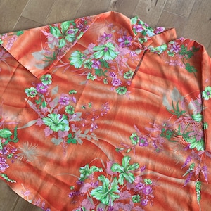 70s Royal Hawaiian Ladies Chinese Blouse Vintage 1970s Made in Hawaii Womens Polyester Orange Floral Hibiscus Shirt Cheongsam Collar