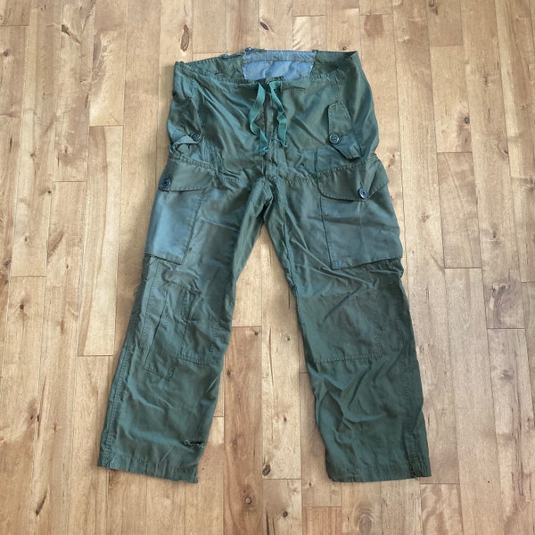 1990s Military Cargo Pants Mended Vintage 90s XL Army Green Combat Pants Retro Patched Drawstring Waist Bottoms