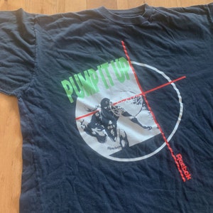 90s Reebok Basketball Pump It Up T-shirt Vintage 1990s 100% Cotton XL Black Tee Sportswear Streetwear Sneakers Shoes Promo Brand