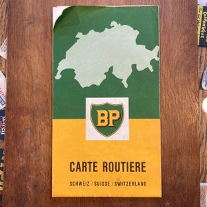 1960年代 BP オイル スイス Carte Routiere 道路地図 ヴィンテージ エフェメラ ペトロリアナ ロードトリップ サービスステーション ガスとオイル コレクターアイテム