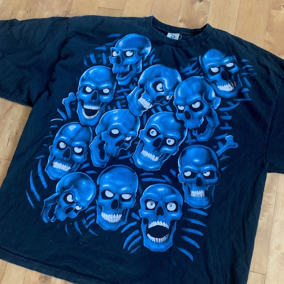 90s Liquid Blue Skull Pile T-shirt Vintage 1990s 4XL 100% Cotton ...