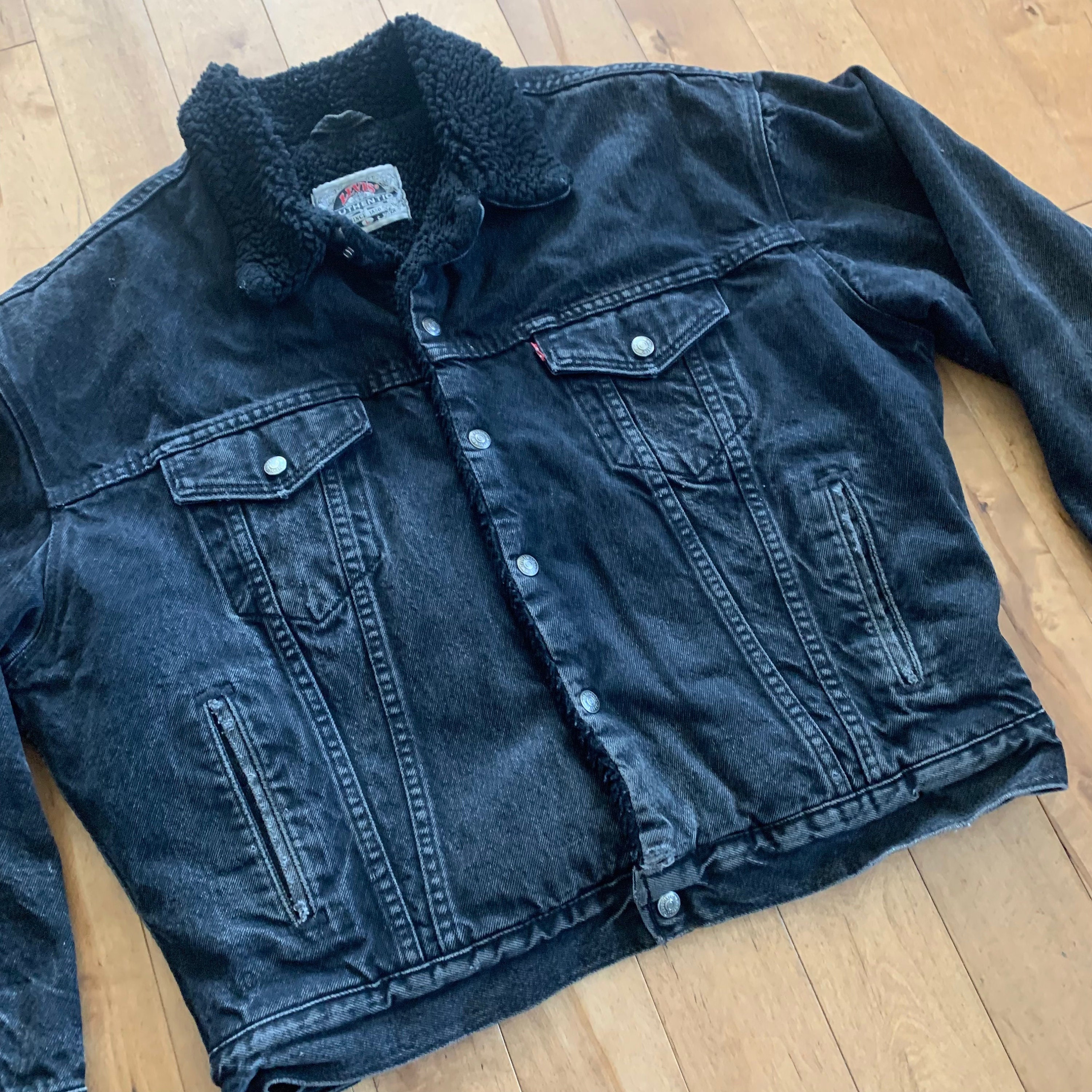 Sherpa denim jacket black - Etsy France