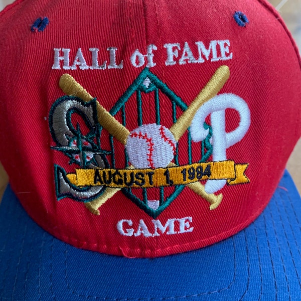 1994 Hall of Fame Game Baseball Cap Vintage 1990s New Era Made in USA Snapback Hat Major League Seattle Mariner Philadelphia Phillies