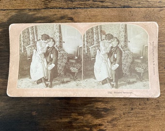 1893 Antique Stereoscopic View Cards Vintage 1800s Stereograph Collectible Sepia Photograph Blissful Moment 3D Photography Victorian Era