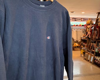 Vintage 90s Champion Reverse Weave Stitched C Spell Out Navy Blue