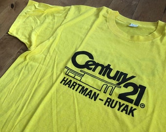 80s Century 21 Real Estate Hartman-Ruyak T-shirt Vintage 1980s Screen Stars Made in USA Single Stitch 50/50 Yellow Tee Streetwear Sportswear