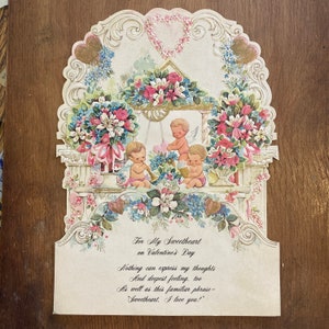 Vintage carte pop-up Saint-Valentin des années 1960 Made in Canada Carlton vacances carte de voeux coeur floral amour Cupidon papier éphémères à collectionner
