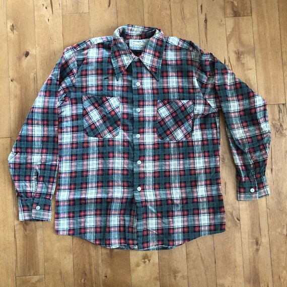 60s Golden Line Plaid Flannel Long Sleeve Button up Vintage 1960s 