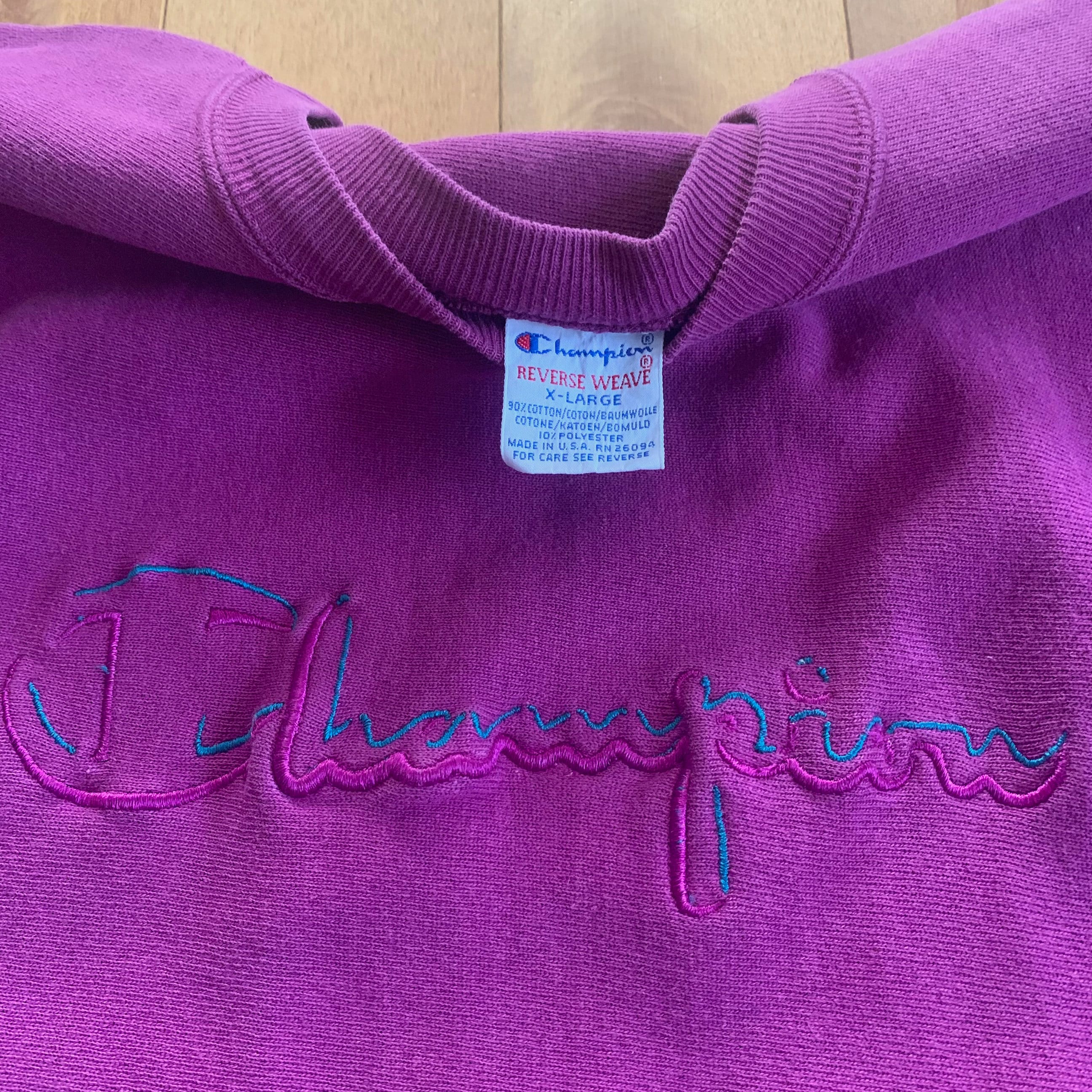 1990s Champion Reverse Weave Crewneck Sweater Vintage XL Made in USA Magenta Purple Pullover Sweatshirt