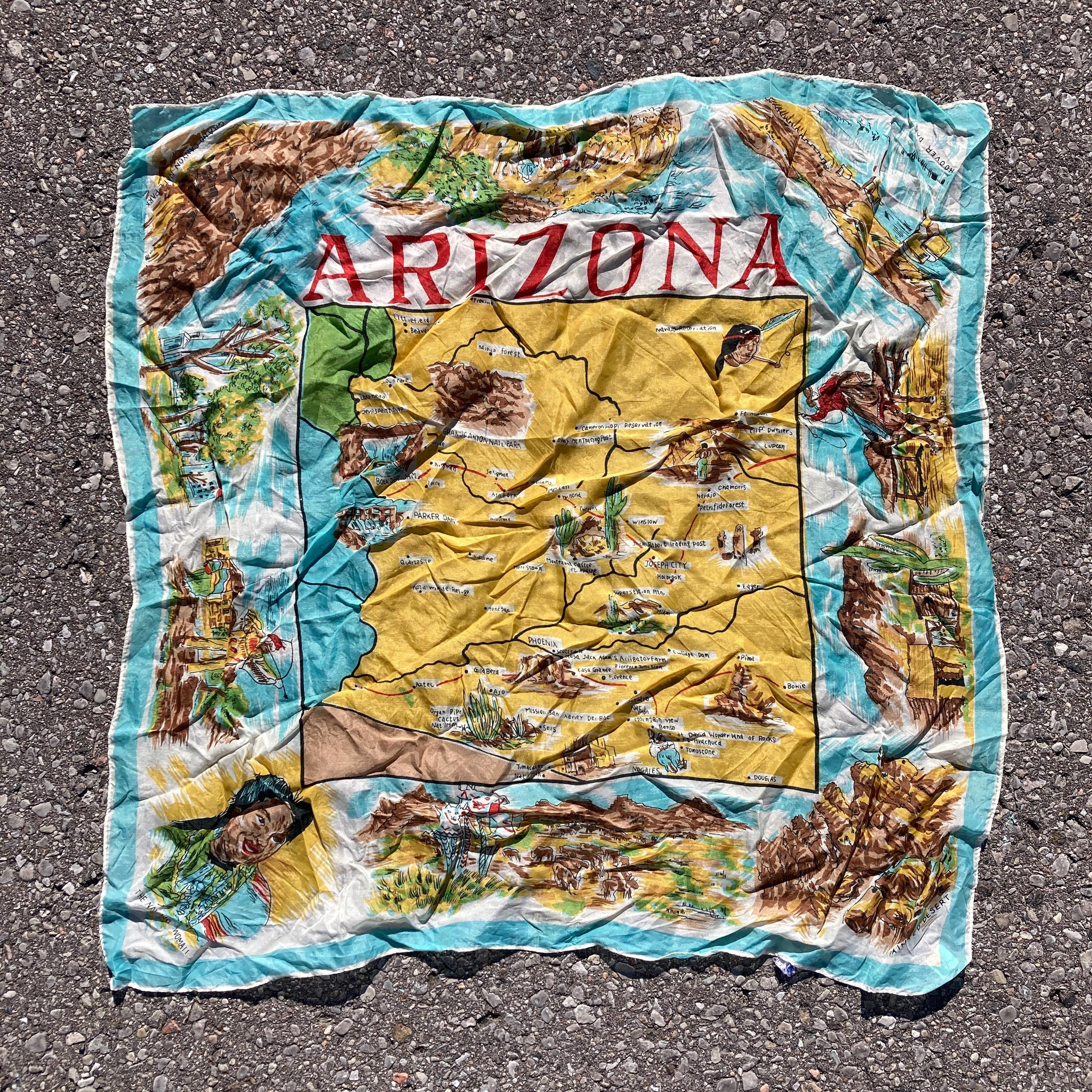 VTG Arizona Map Handkerchief Blue White Pink Yellow Green Unisex Hanky Kerchief State & Souvenir Vintage Plain & Solid Handkerchiefs | eBay main image 4