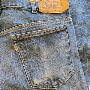 1980s Vintage LEVI&#39;S Orange Tab Jeans Straight Leg Medium Wash Denim Pants