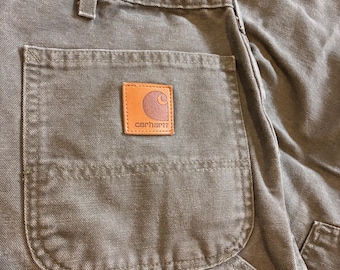 1990s Vintage CARHARTT Canvas Cargo Pants Moss Green Workwear Utility Trousers