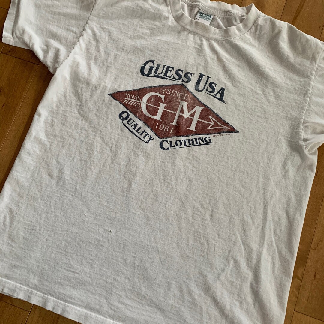 Vintage 1993 Guess Jeans USA T-shirt White Made USA Single - Etsy