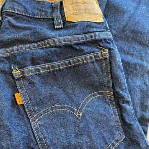 1980s Vintage LEVI&#39;S Orange Tab Jeans Retro Dark Wash Straight Leg Denim Pants