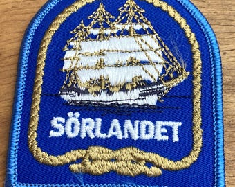1980s Vintage Sorlandet Embroidered Patch Norwegian Sailboat Sailing Badge