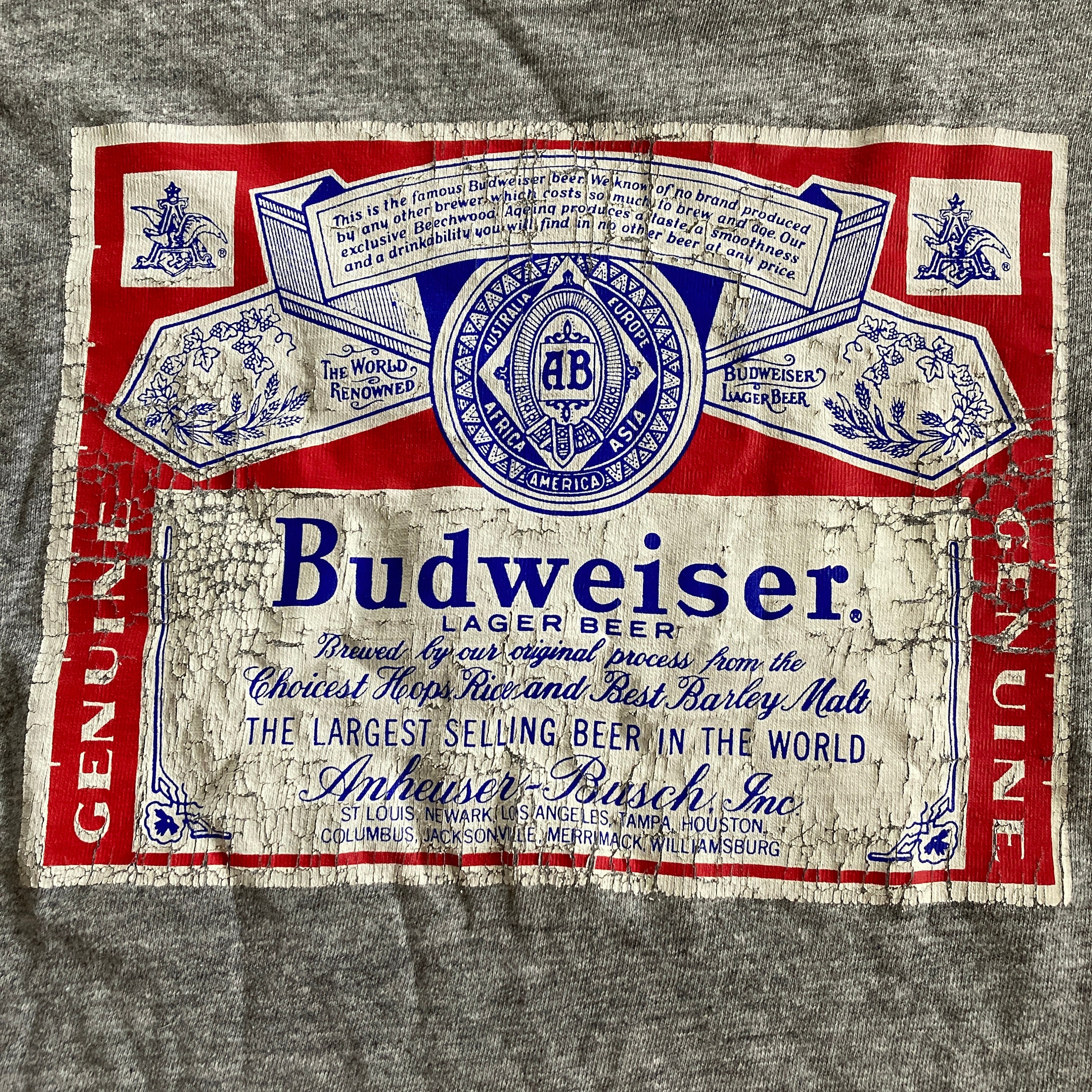 （希少）Budweiser ラグラン XL 1980s Budweiser Beer Label Promotional T-shirt Vintage