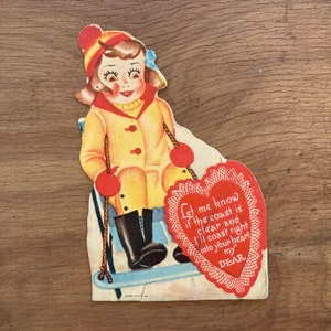 Carte de Saint-Valentin des années 1930 vintage Made in Canada Lithographie Belle éphémère Papier antique Cartes de vacances Ami Amour Valentine Enfants