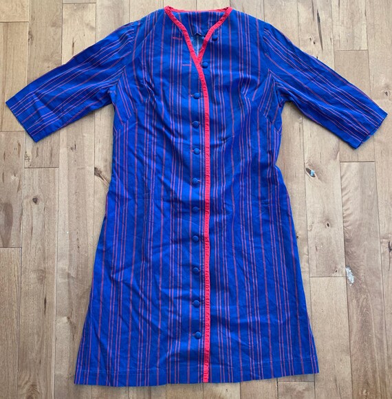 Vintage Womens Striped Shirt Dress 1990s Blue and… - image 1