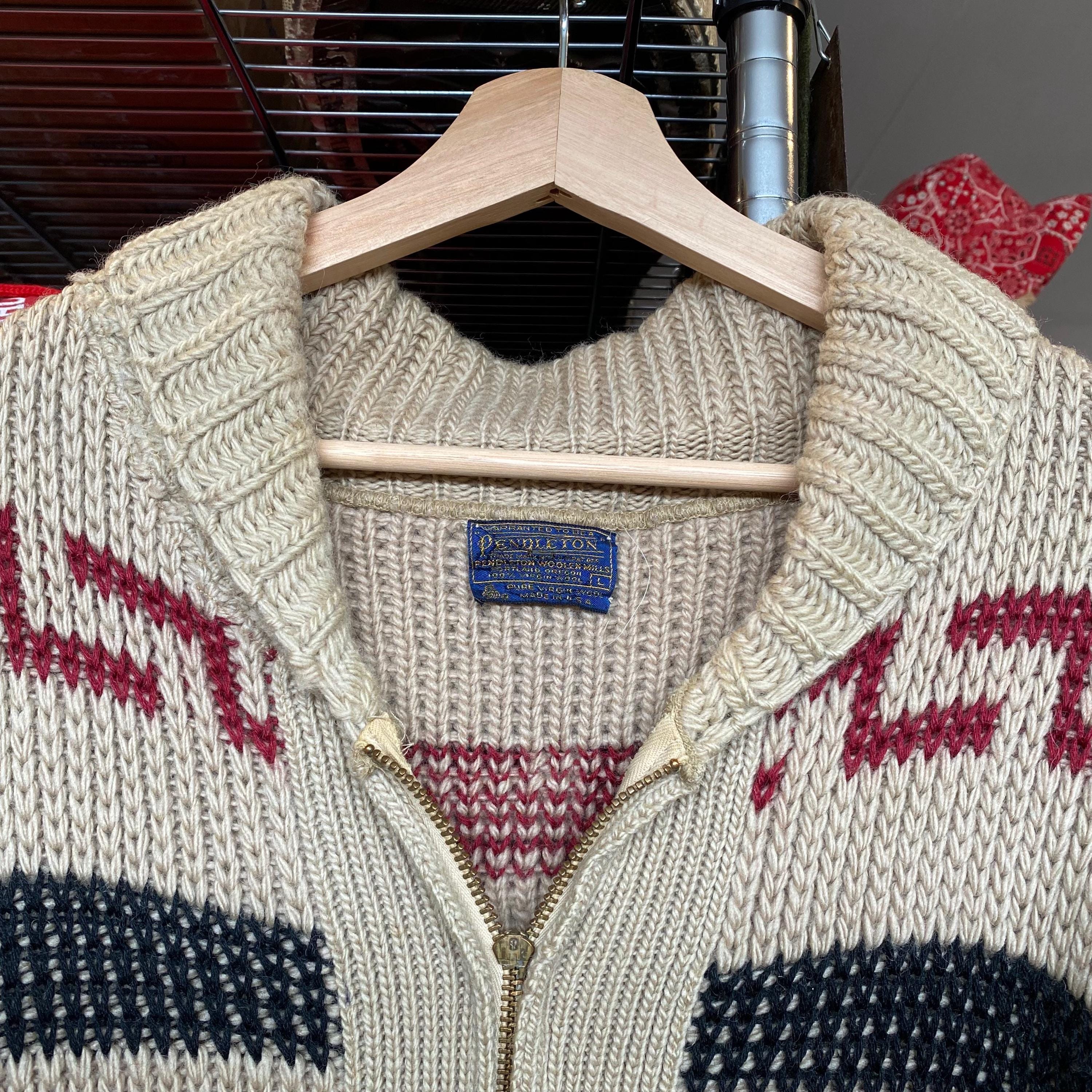 Vintage Rare 1970s Pendleton Cowichan Wool Knit Cardigan Large