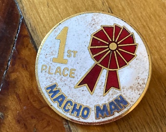 1980s 1st Place Macho Man Vintage Enamel Lapel Pin Badge