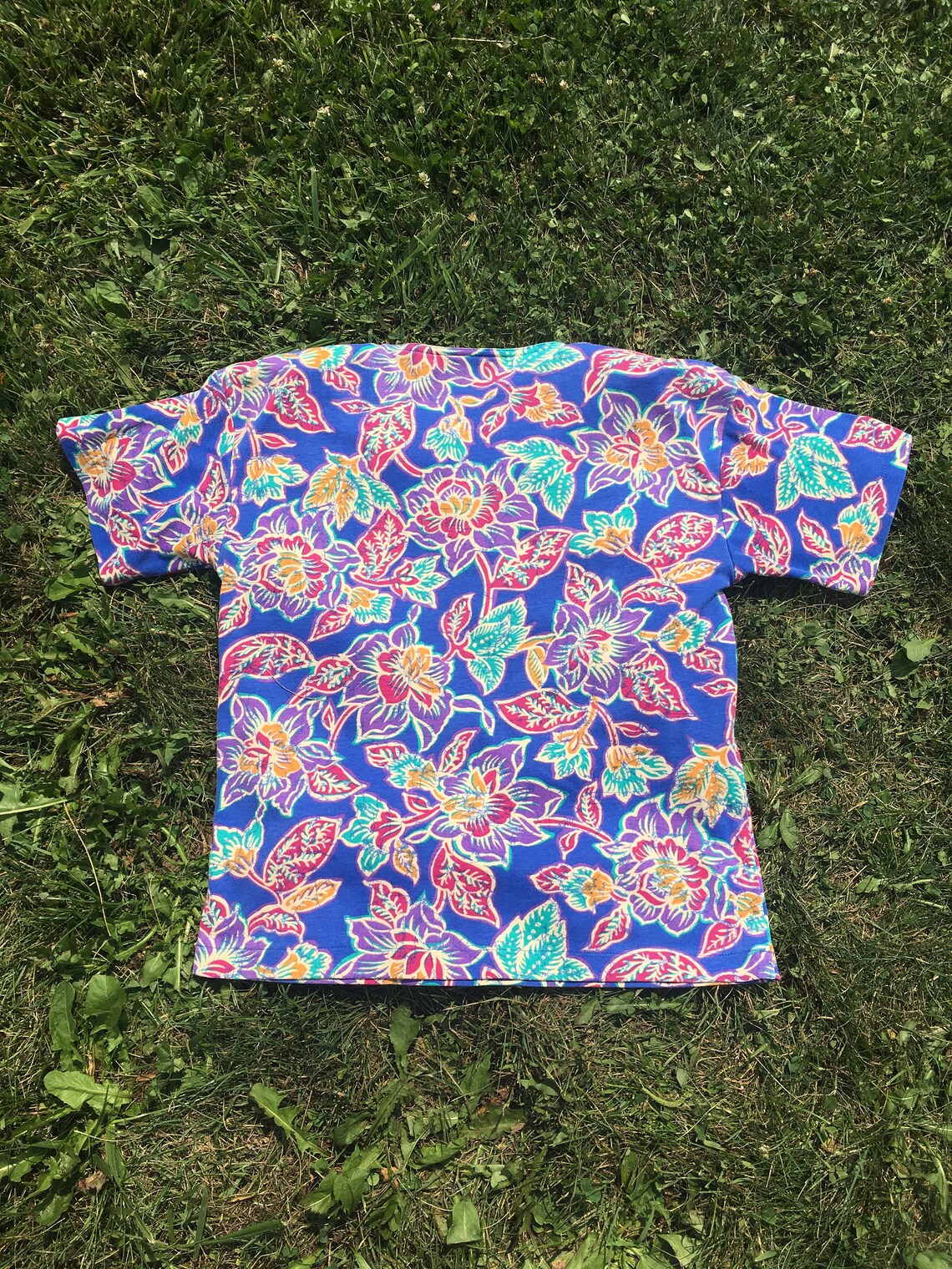 Womens Floral Henley Tee With Shoulder Pads Sarah Campbell Etsy