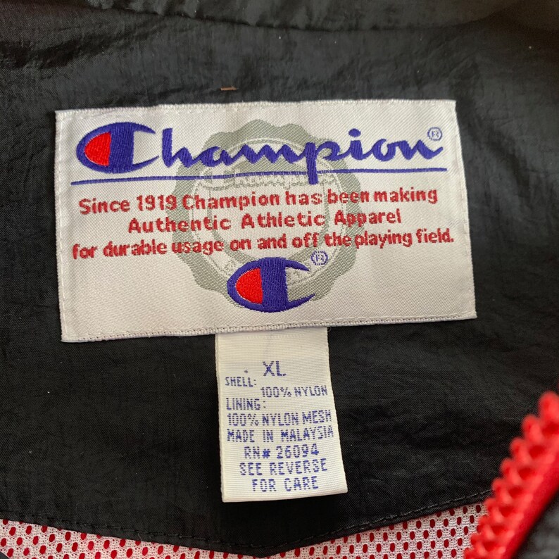 90s Champion Windbreaker Vintage 1990s Red Black White - Etsy