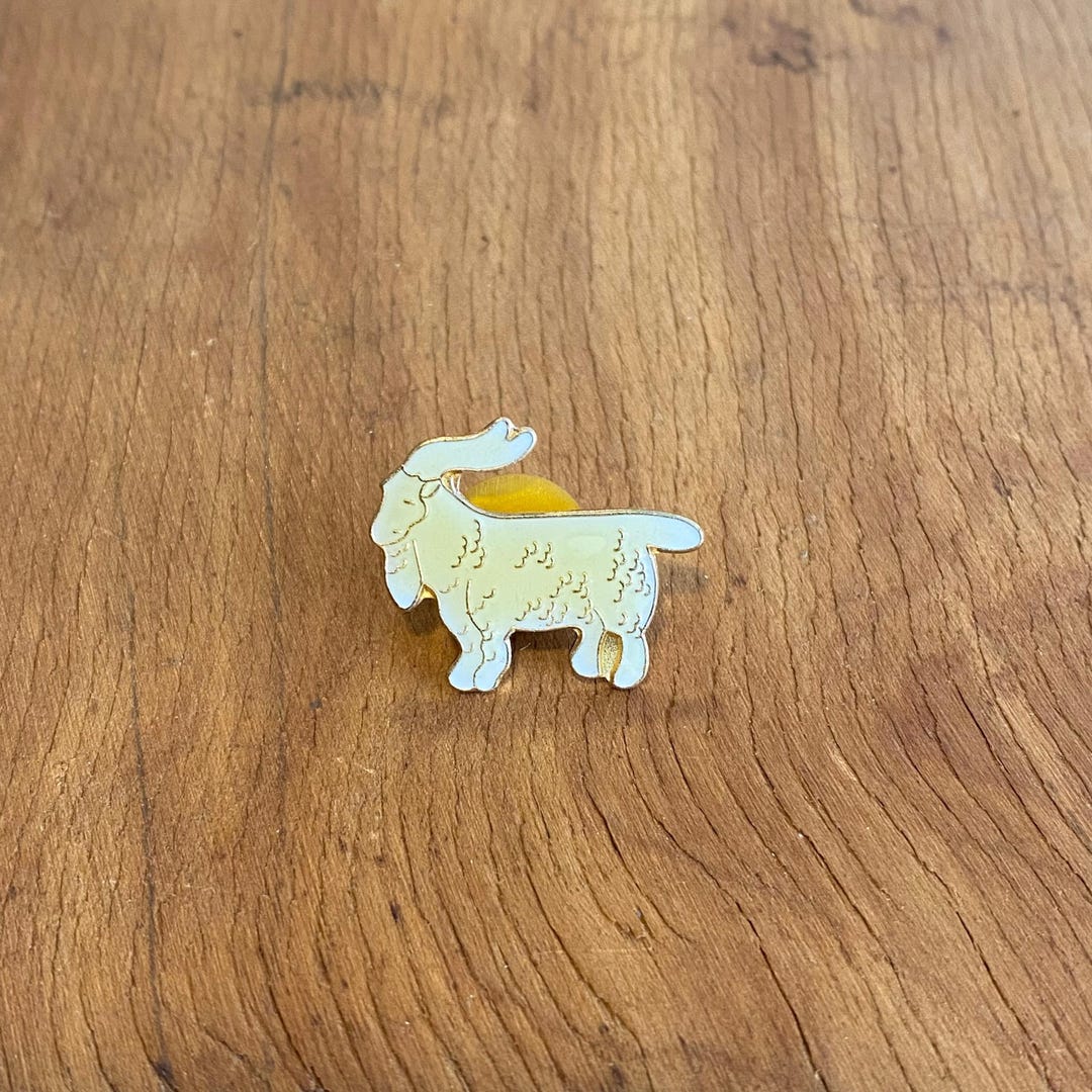 Gyat Pin 1980s Vintage WHITE BILLY GOAT Enamel Lapel Pin Retro Farming Farm ...