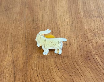 1980s Vintage WEISSE BILLY GOAT Emaille Anstecknadel Retro Landwirtschaft Bauernhof Tier Buttons