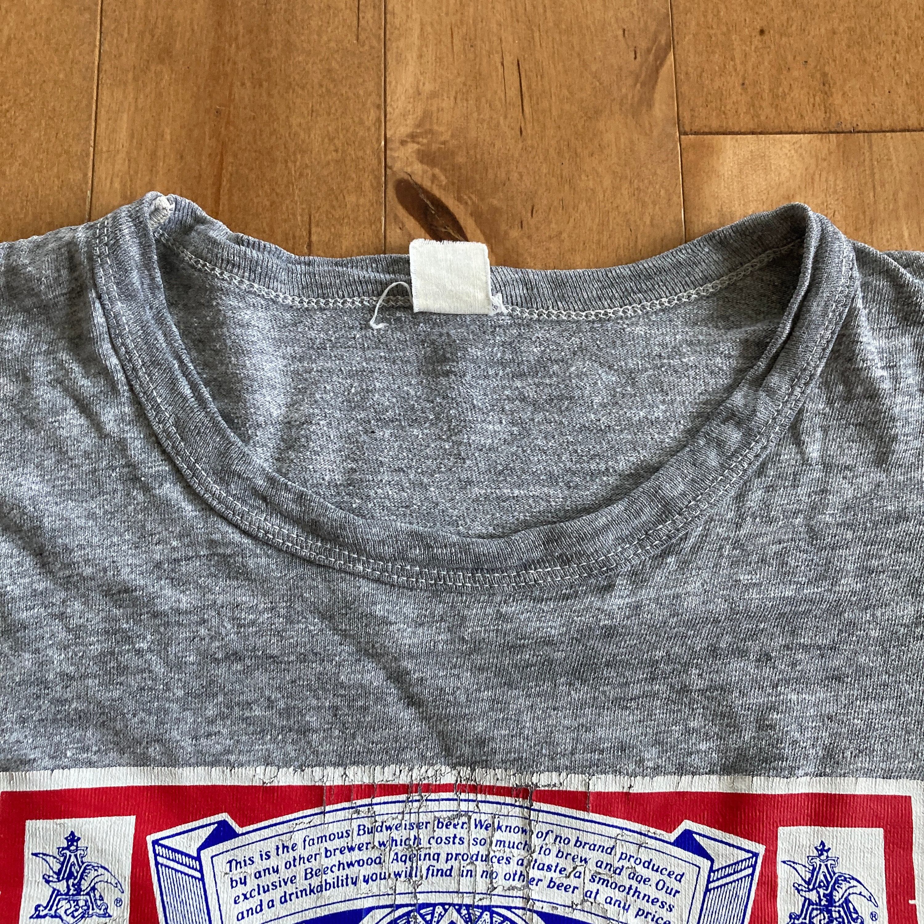 （希少）Budweiser ラグラン XL 1980s Budweiser Beer Label Promotional T-shirt Vintage