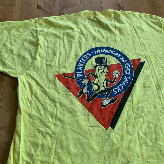 Vintage 1992 Planters Peanuts 5K Run T-shirt Mr. Peanut Tee Yellow 