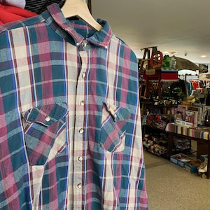 1990s Vintage FIVE BROTHER Flannel Shirt Plaid Button Up